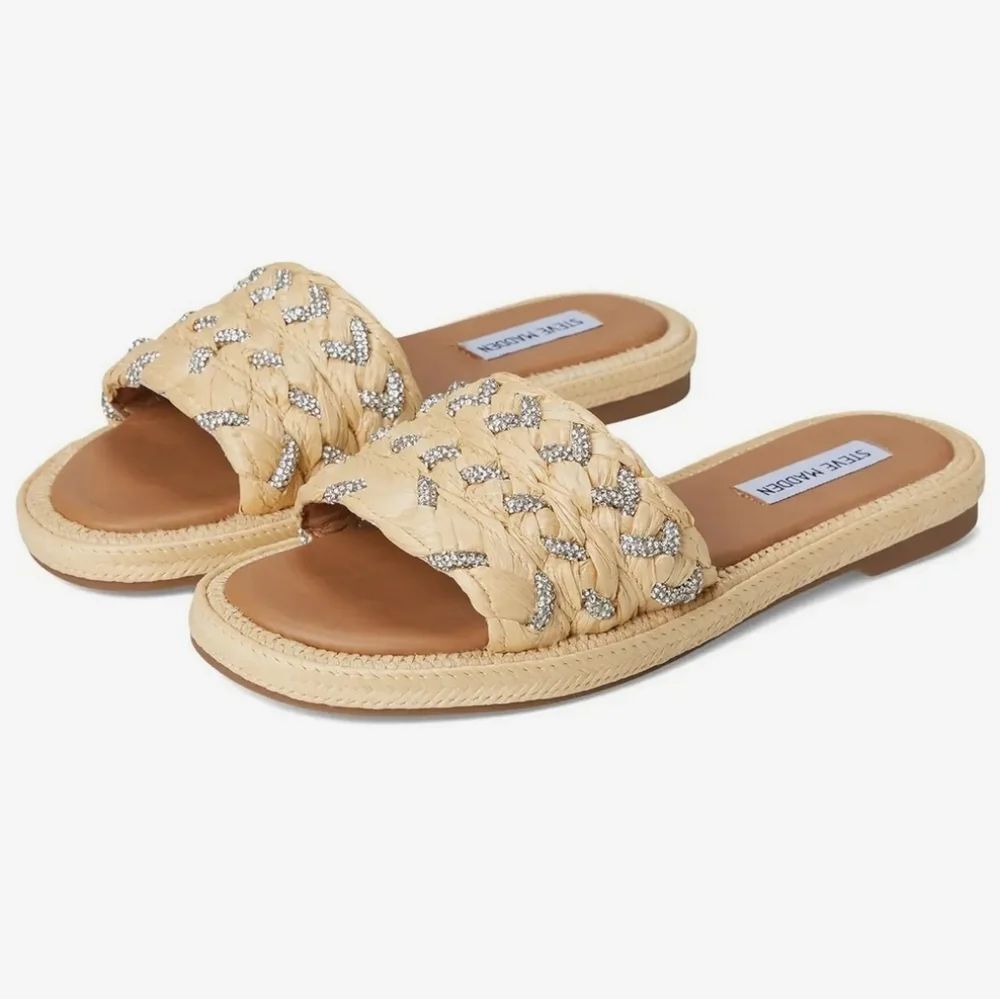 BRAND NEW STEVE MADDEN ALIBI RHINESTONE EMBELLISHMENTS WOMEN'S SLIDE SANDALS